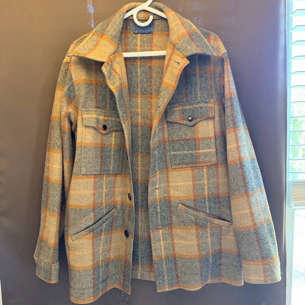 Pendleton Gray & Orange Plaid Wool Shacket - image 5